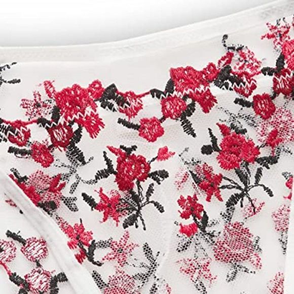 WDIRARA Women's Mesh Underwire Lingerie Set Floral Embroidery Bra and Panty Sets - Picture 5 of 6